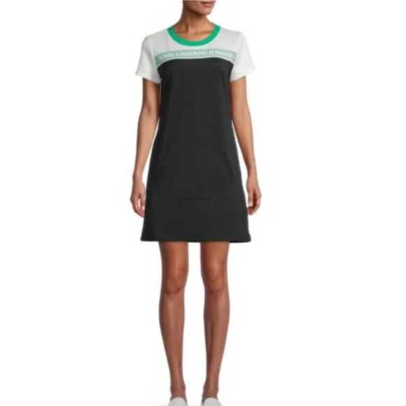 Karl Lagerfeld Womens Colorblock A-Lined Dress Black Size XL - Picture 1 of 12